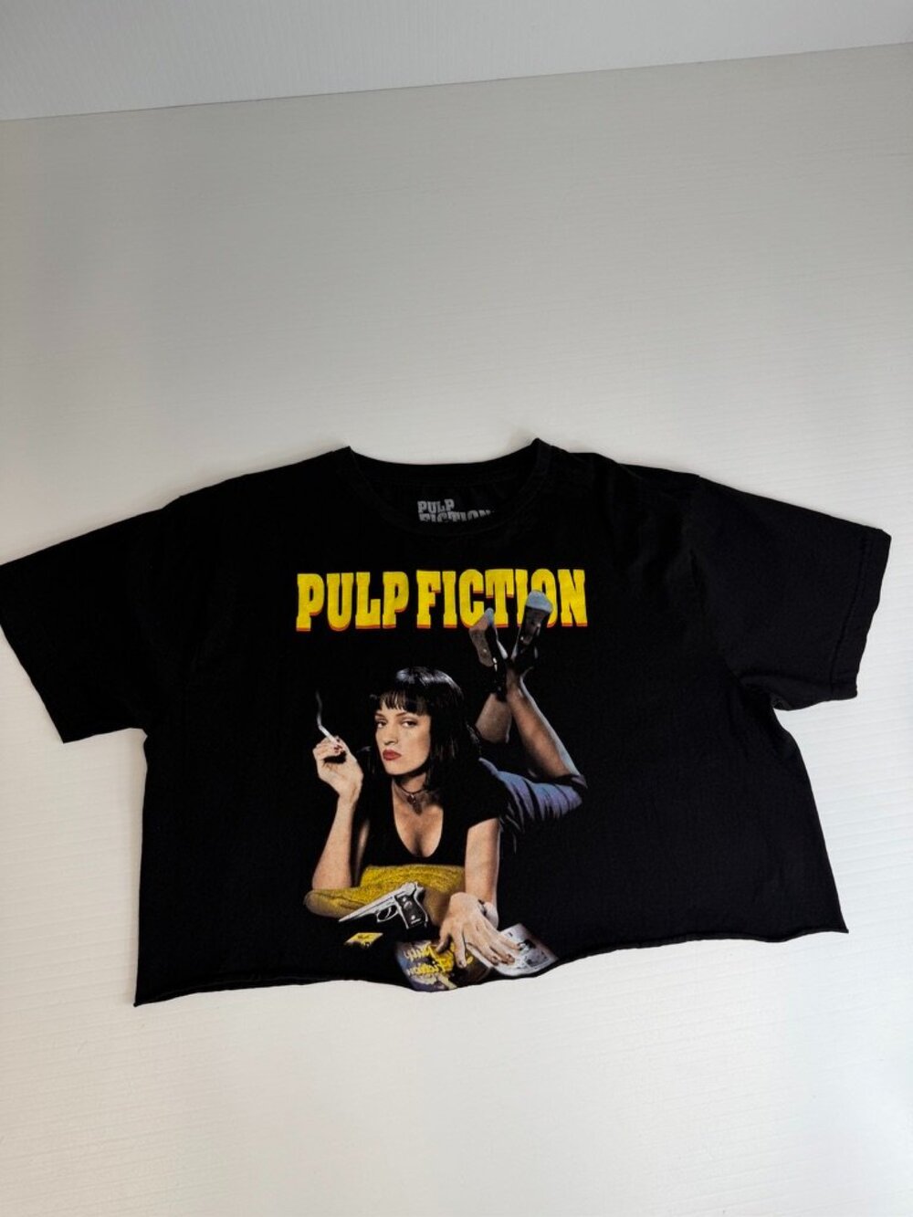 Pulp Fiction Shirt Women Large Cut Off Crop 2020 Uma Graphic Work Party Gym Ex